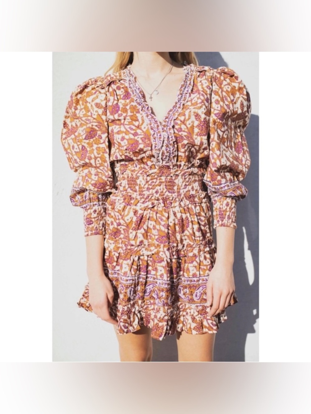 Love the Label floral puff shoulder mini dress paisley boho